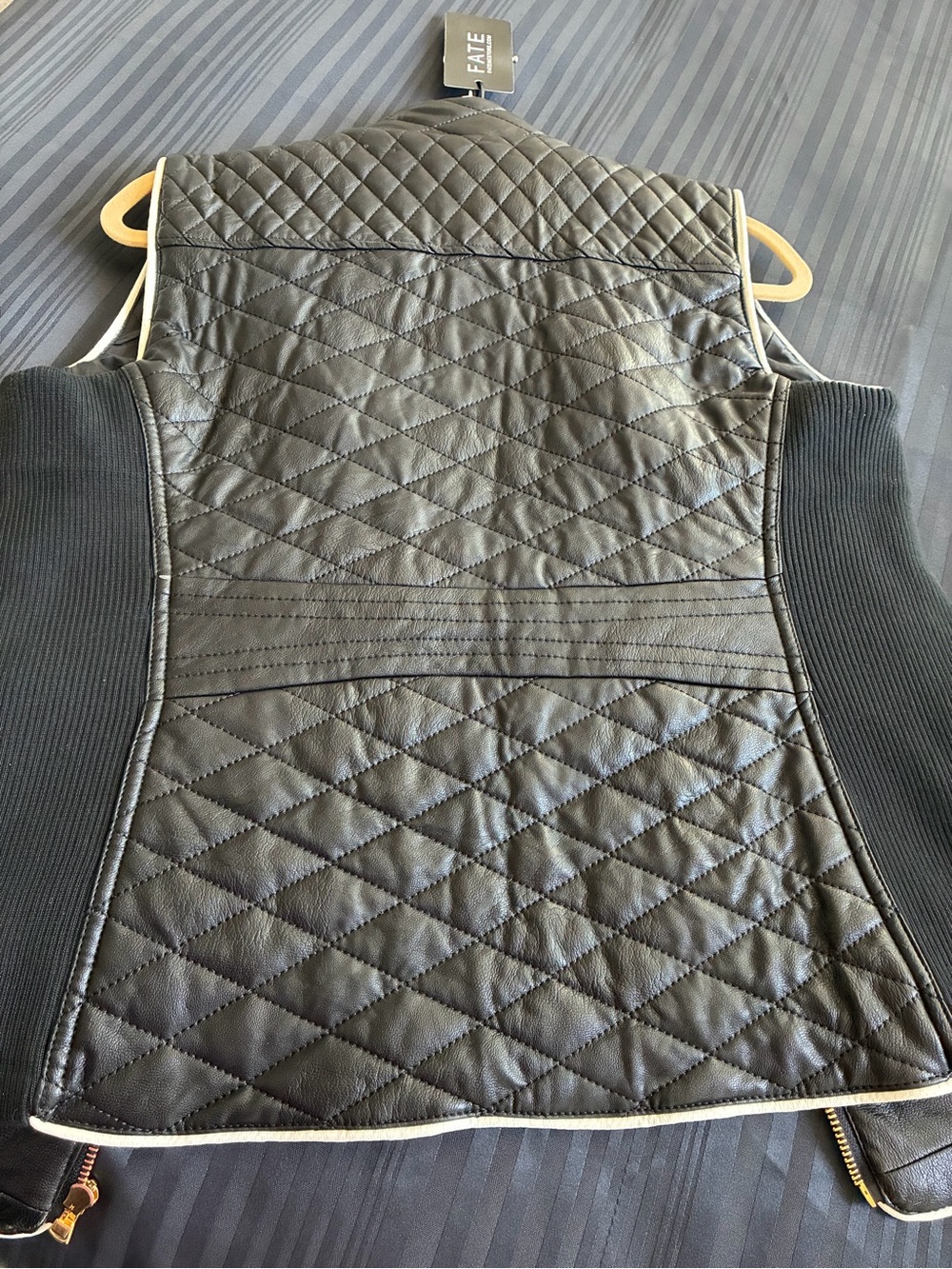FATE Black Quilted Leather Vest with Gold Accents - Picture 4 of 6